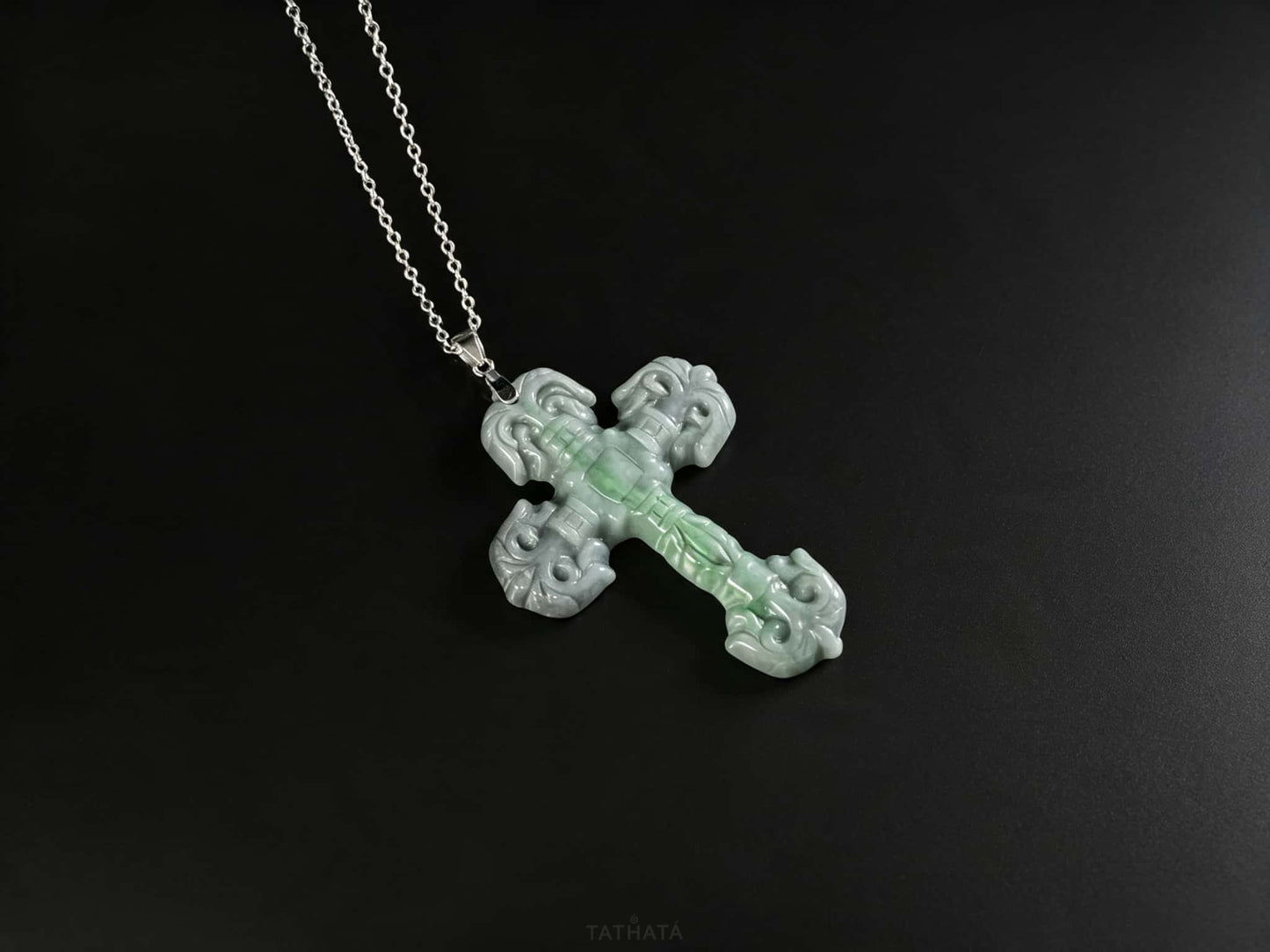 Wuji Gothic Cross · Nature Burmese Jadeite Pendant