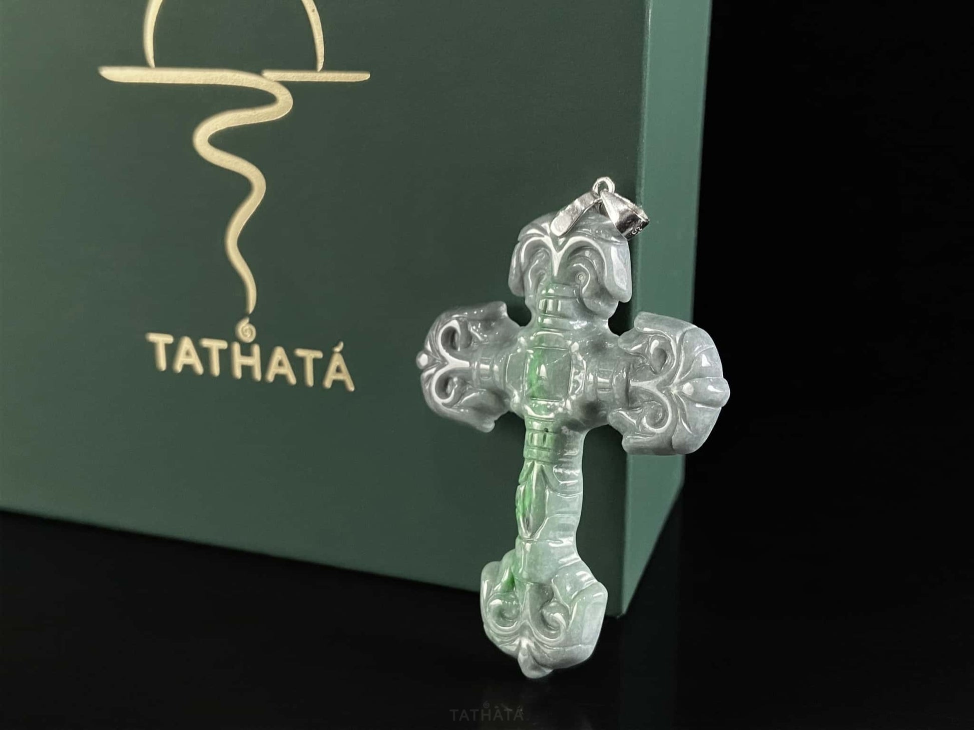 Wuji Gothic Cross · Nature Burmese Jadeite Pendant