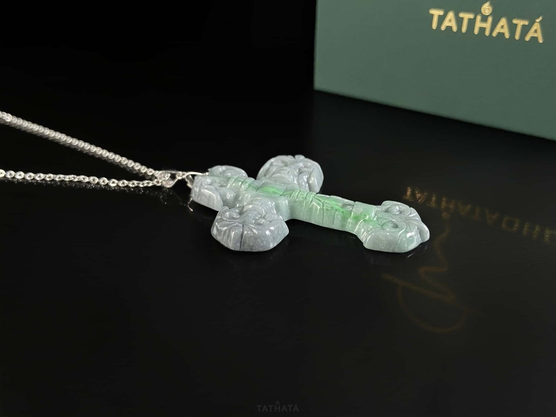 Wuji Gothic Cross · Nature Burmese Jadeite Pendant