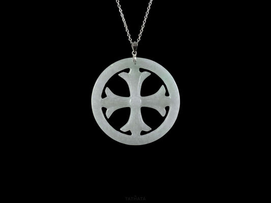 Icy White Cut-out Circular Frame Cross · Nature Burmese Jadeite Pendant