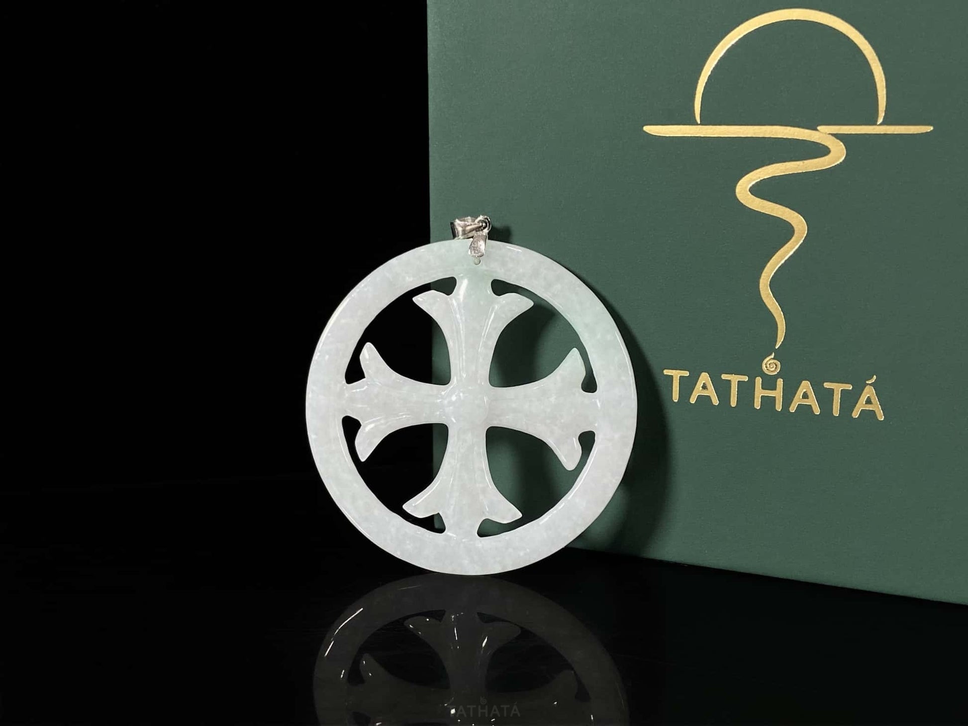 Icy White Cut-out Circular Frame Cross · Nature Burmese Jadeite Pendant