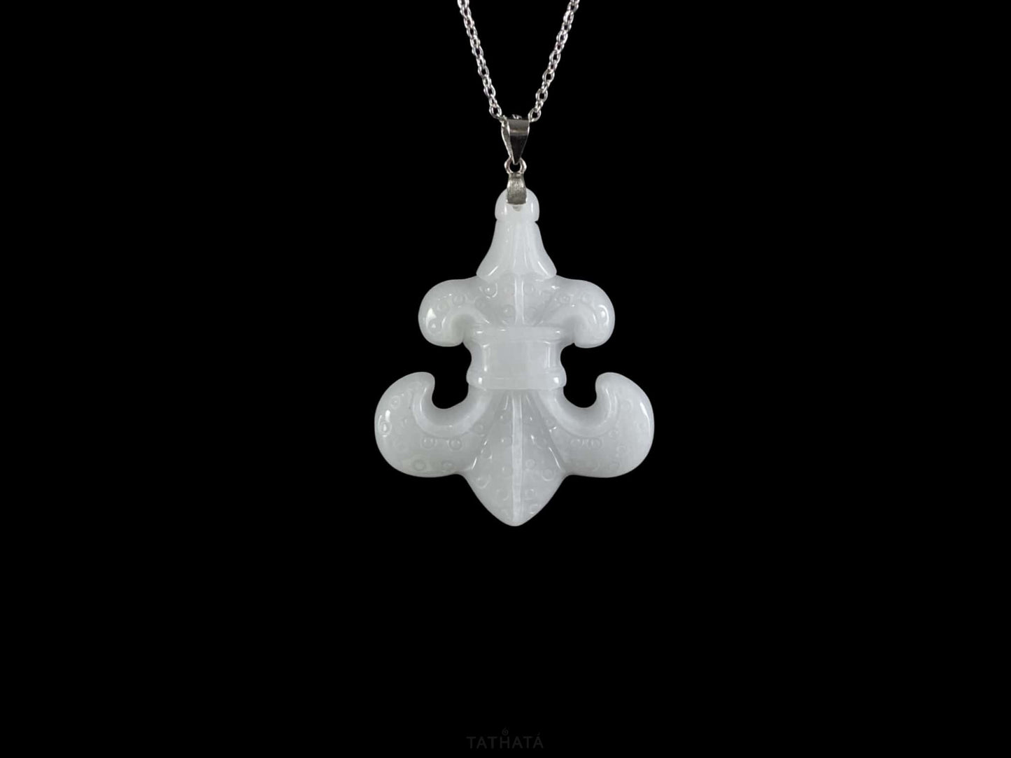 Pure White Fleur-de-lis · Nature Burmese Jadeite Pendant