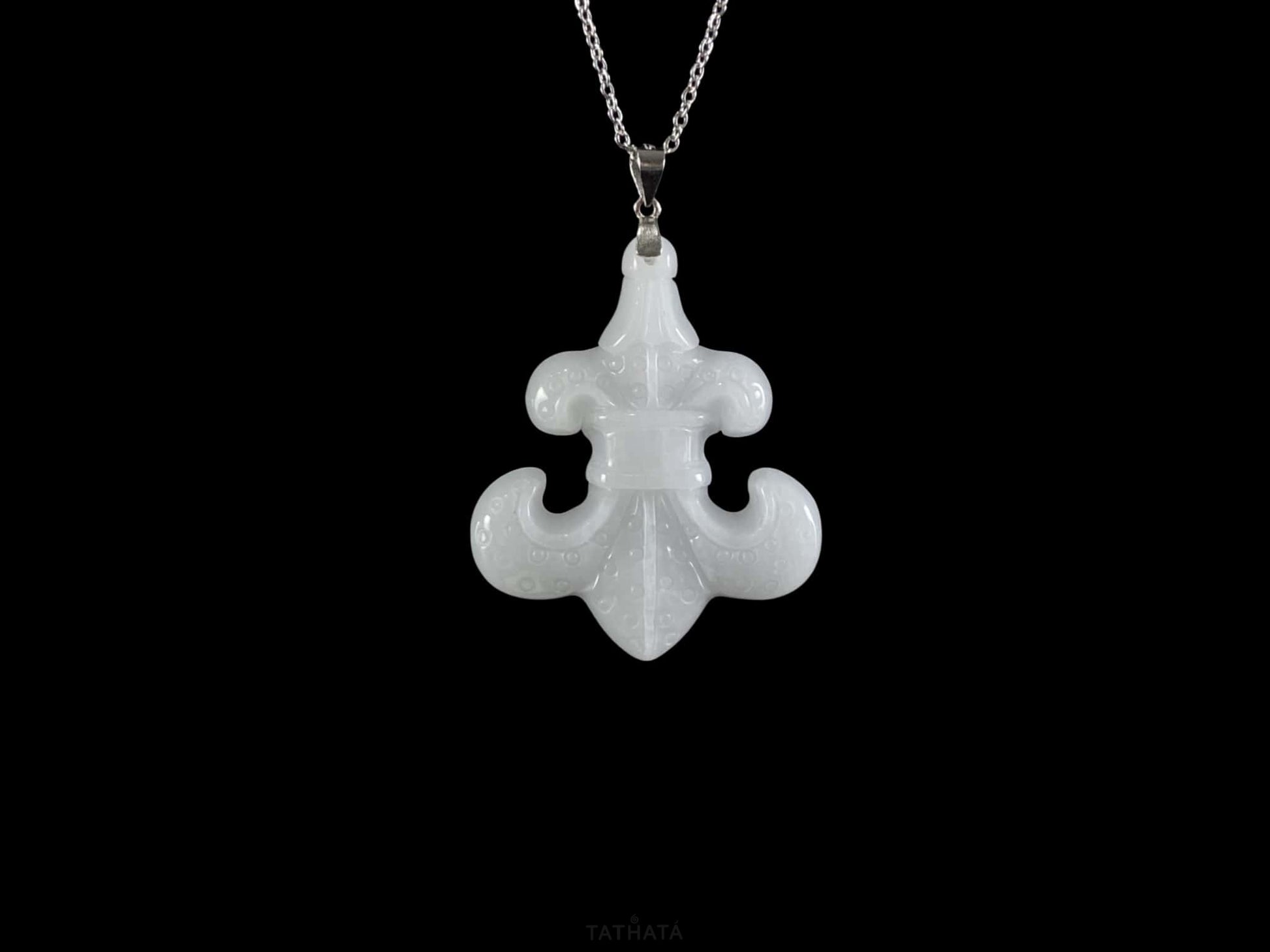 Pure White Fleur-de-lis · Nature Burmese Jadeite Pendant
