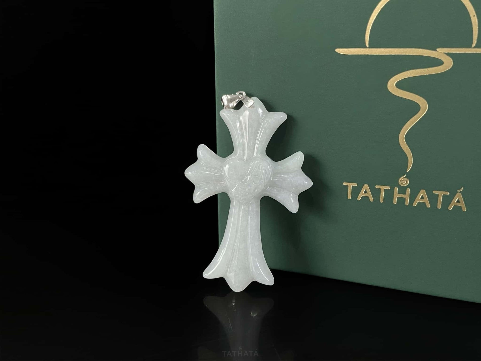 Milky White Heart Gothic Cross · Nature Burmese Jadeite Pendant