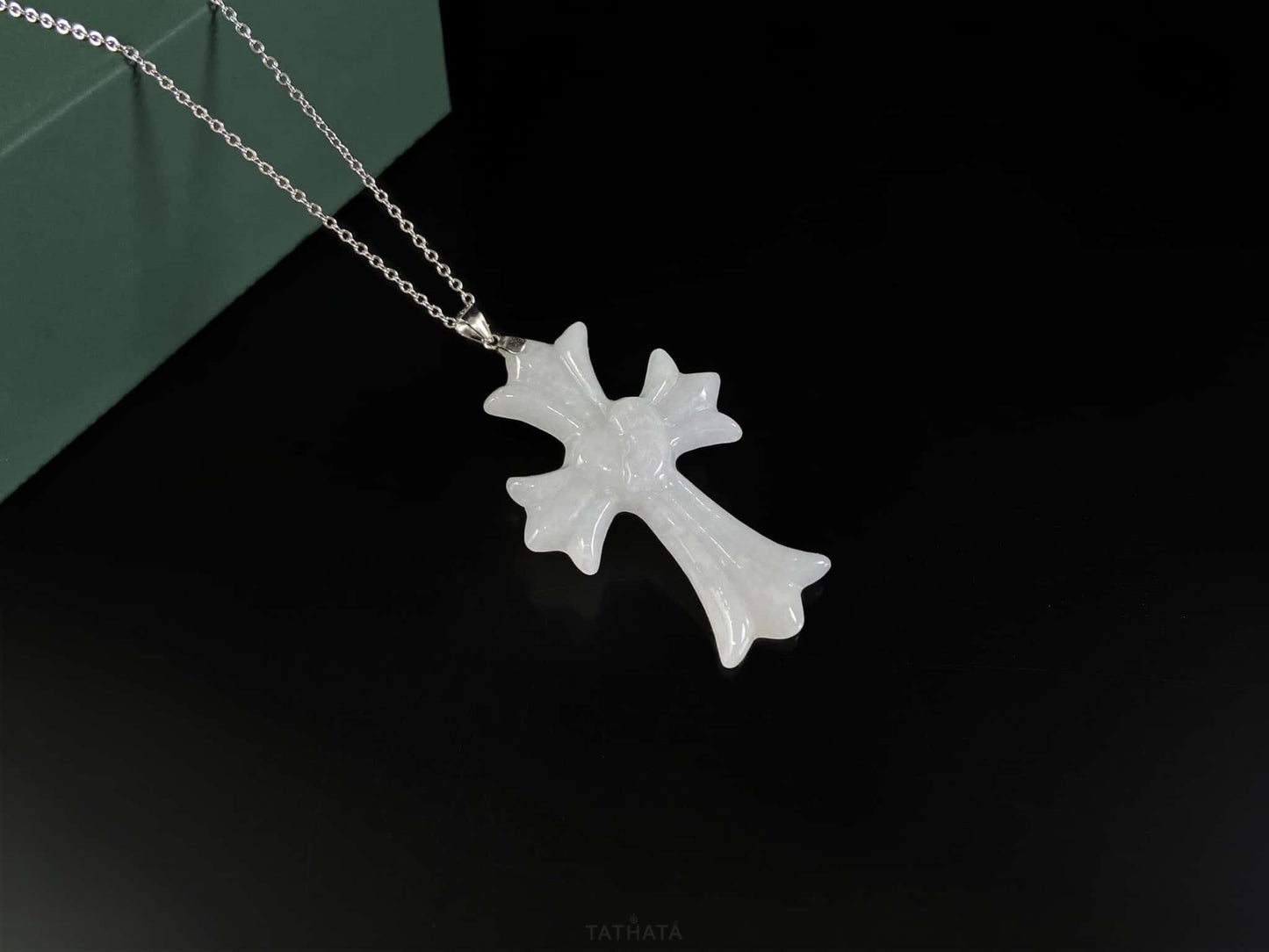Milky White Heart Gothic Cross · Nature Burmese Jadeite Pendant