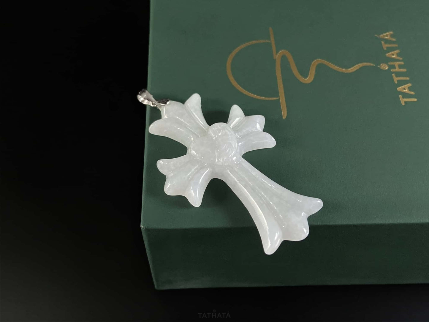 Milky White Heart Gothic Cross · Nature Burmese Jadeite Pendant