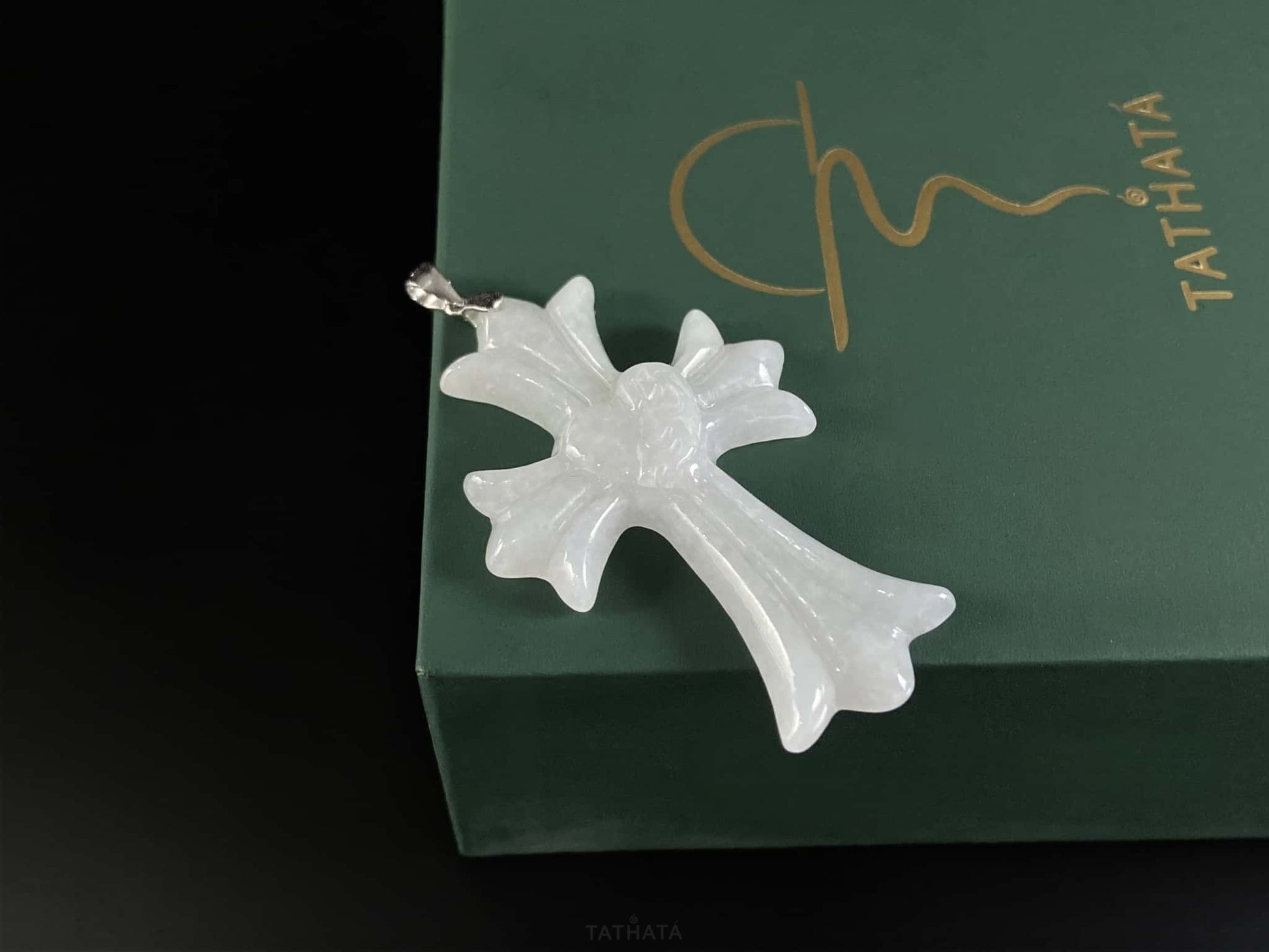 Milky White Heart Gothic Cross · Nature Burmese Jadeite Pendant