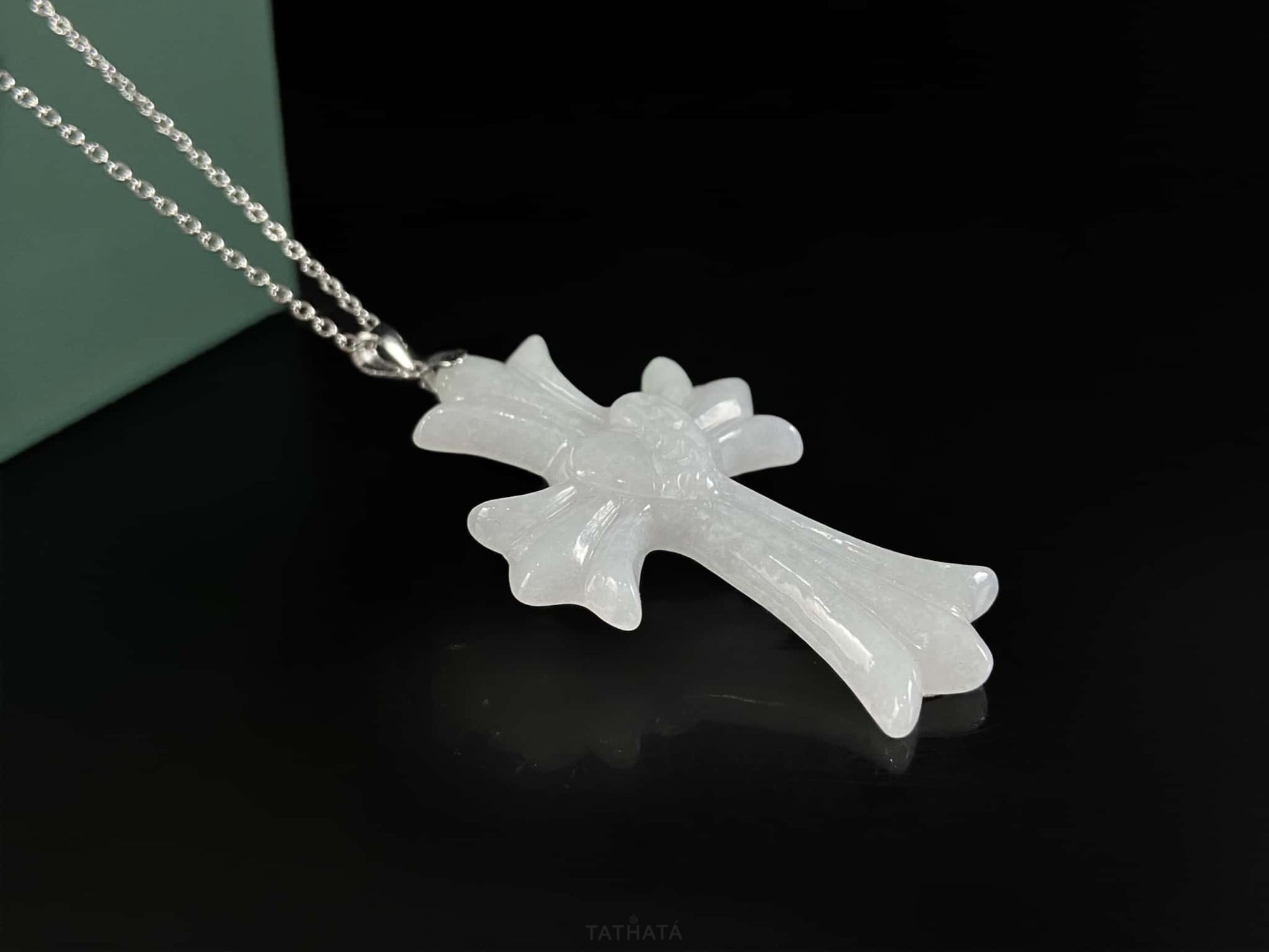 Milky White Heart Gothic Cross · Nature Burmese Jadeite Pendant