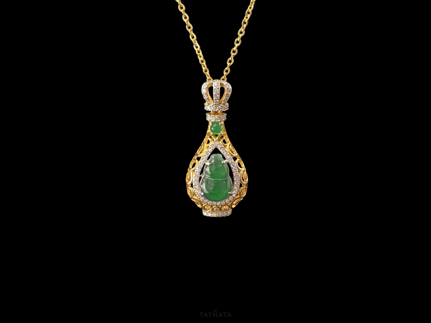 Glistening Gold And Verdant Green · Nature Jadeite Pendant