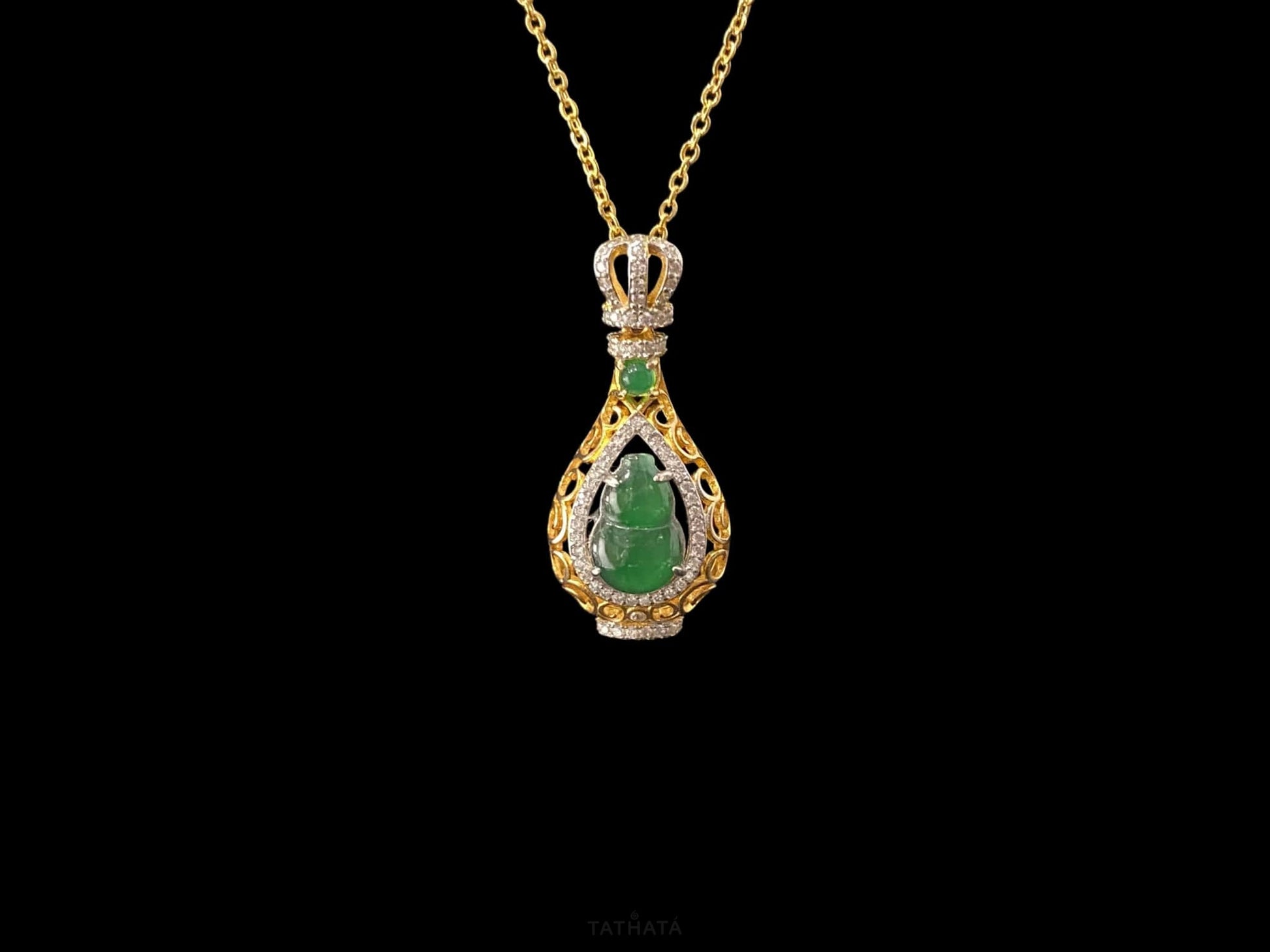 Glistening Gold And Verdant Green · Nature Jadeite Pendant