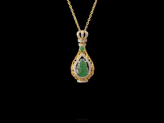Glistening Gold And Verdant Green · Nature Jadeite Pendant