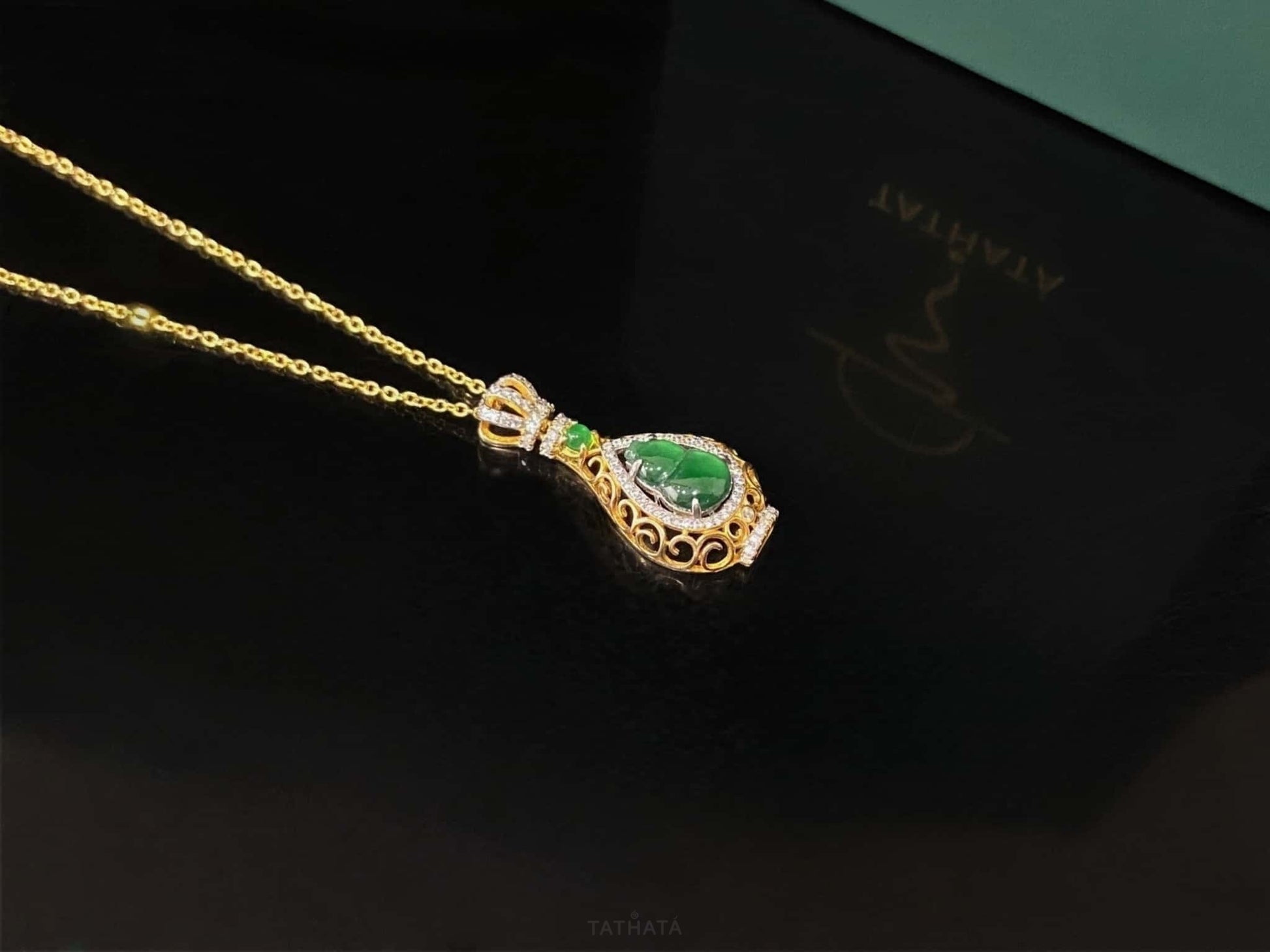 Glistening Gold And Verdant Green · Nature Jadeite Pendant