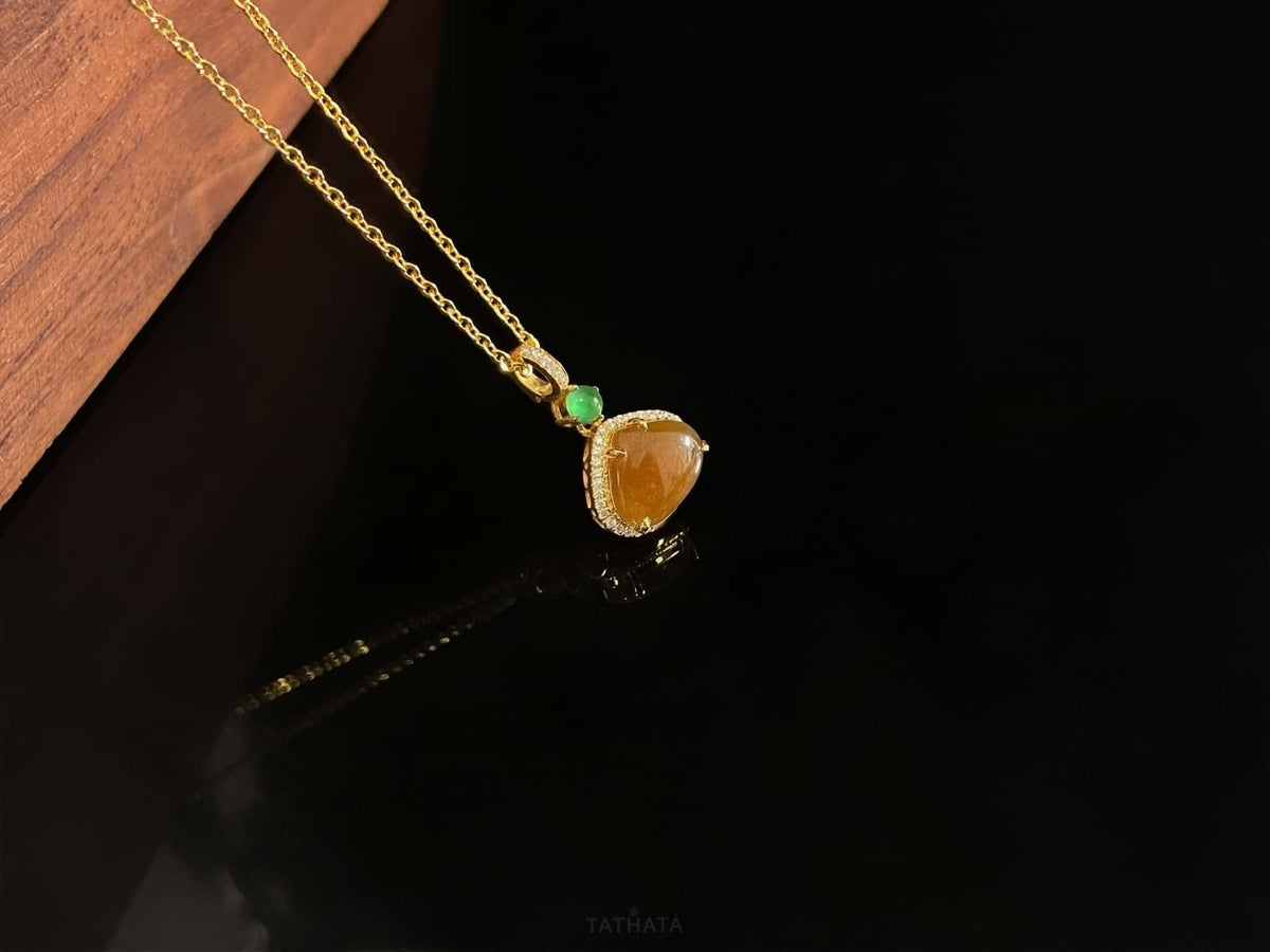 New Arrival 🍯 Warm Golden Amber · Nature Burmese Jadeite Pendant