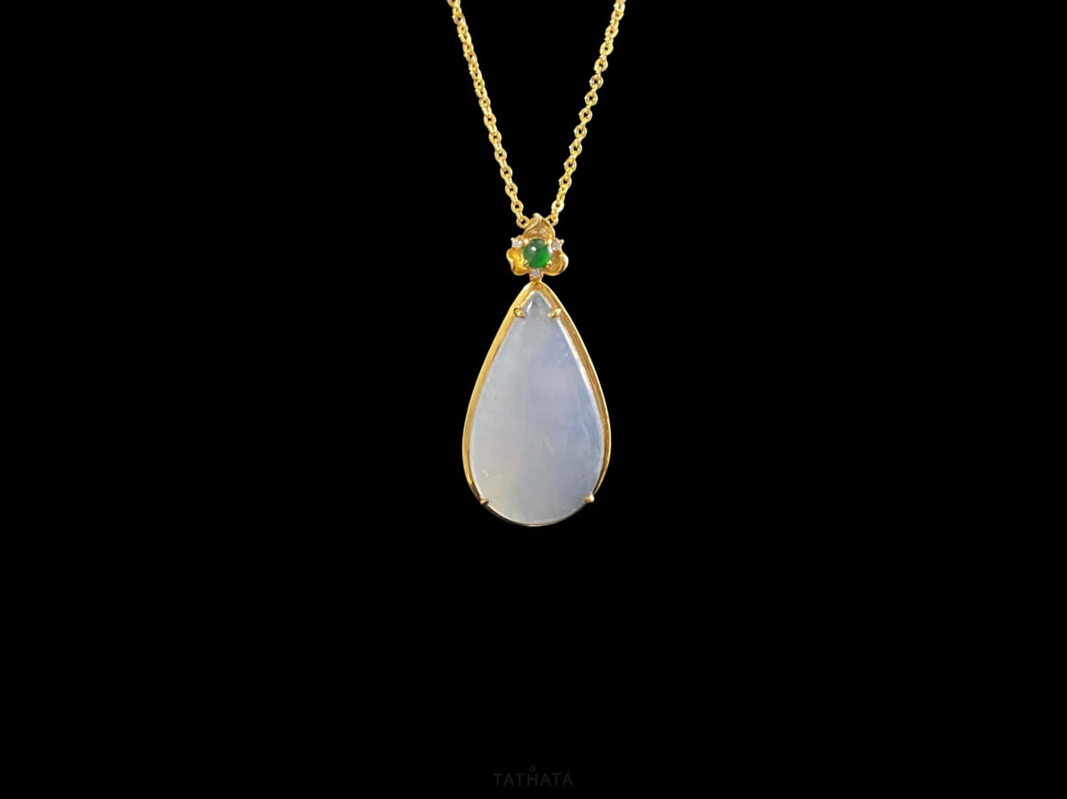 Silvery Frost Dew Drop · Nature Burmese Jadeite Pendant