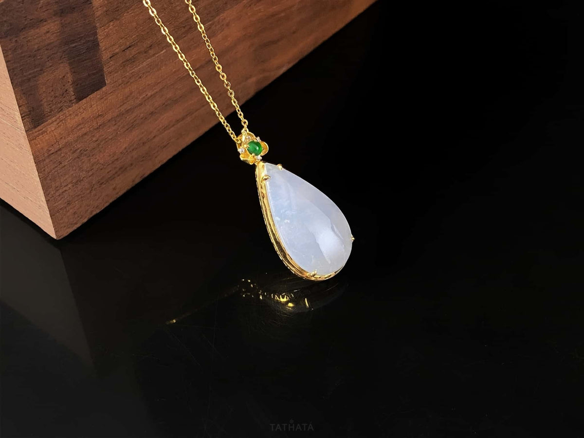 Silvery Frost Dew Drop · Nature Burmese Jadeite Pendant