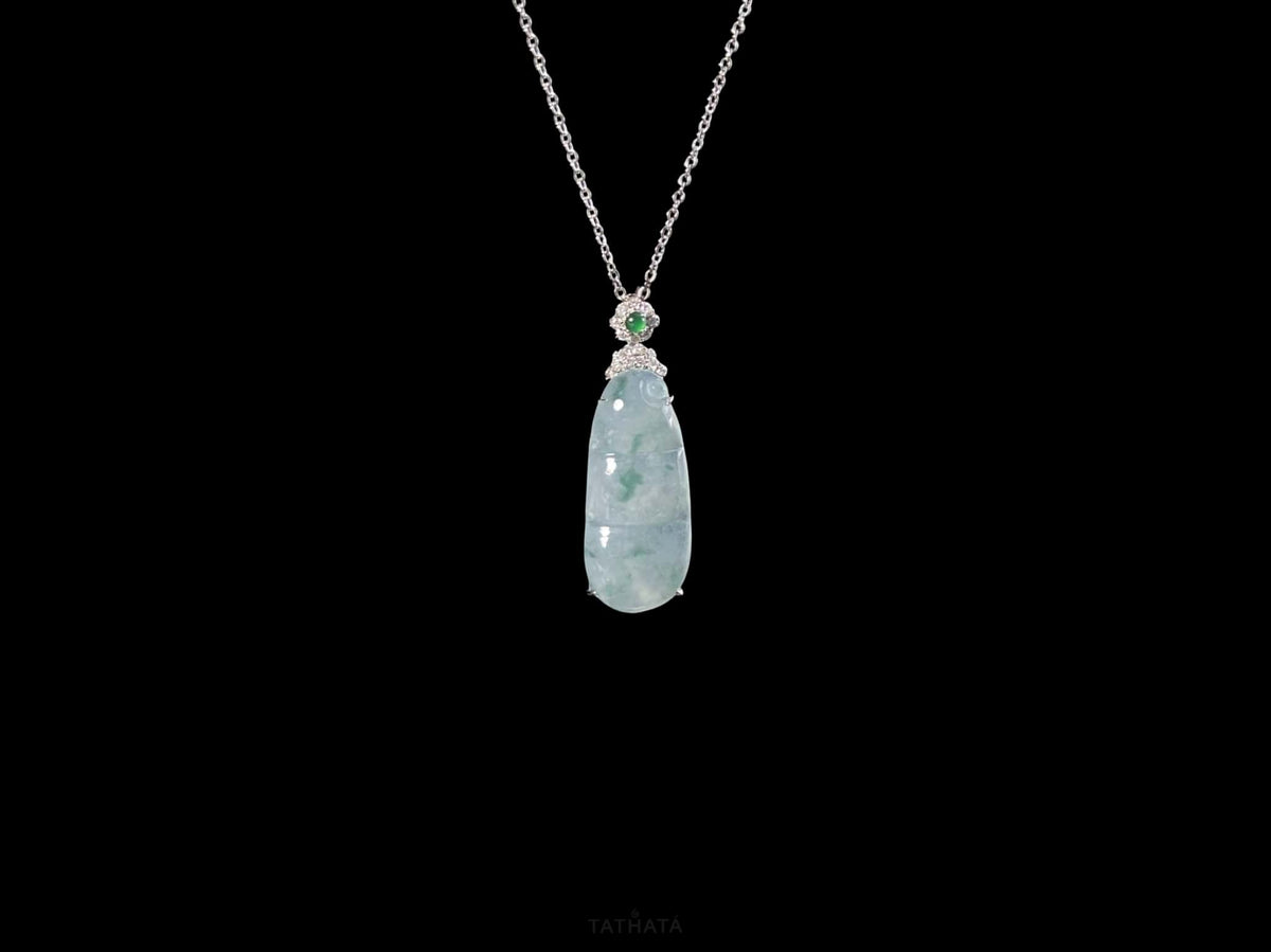Artisan Crafted 🧊 Cloud Breeze Iced Bean · Nature Burmese Jadeite Pendant