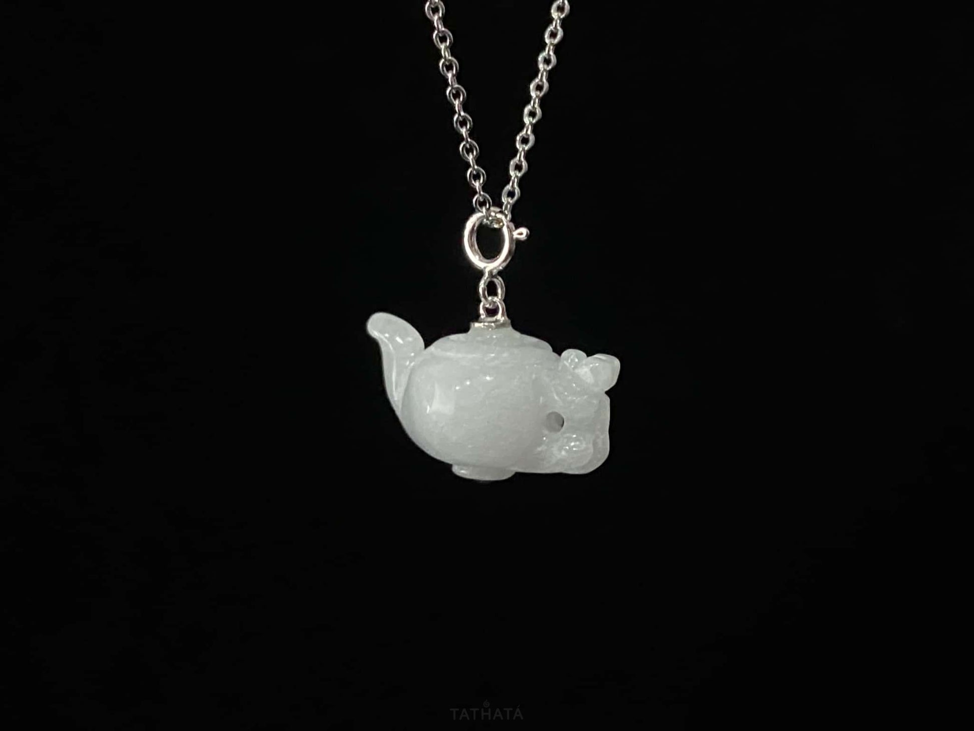Dreamy White Peace Teapot · Nature Burmese Jadeite Pendant