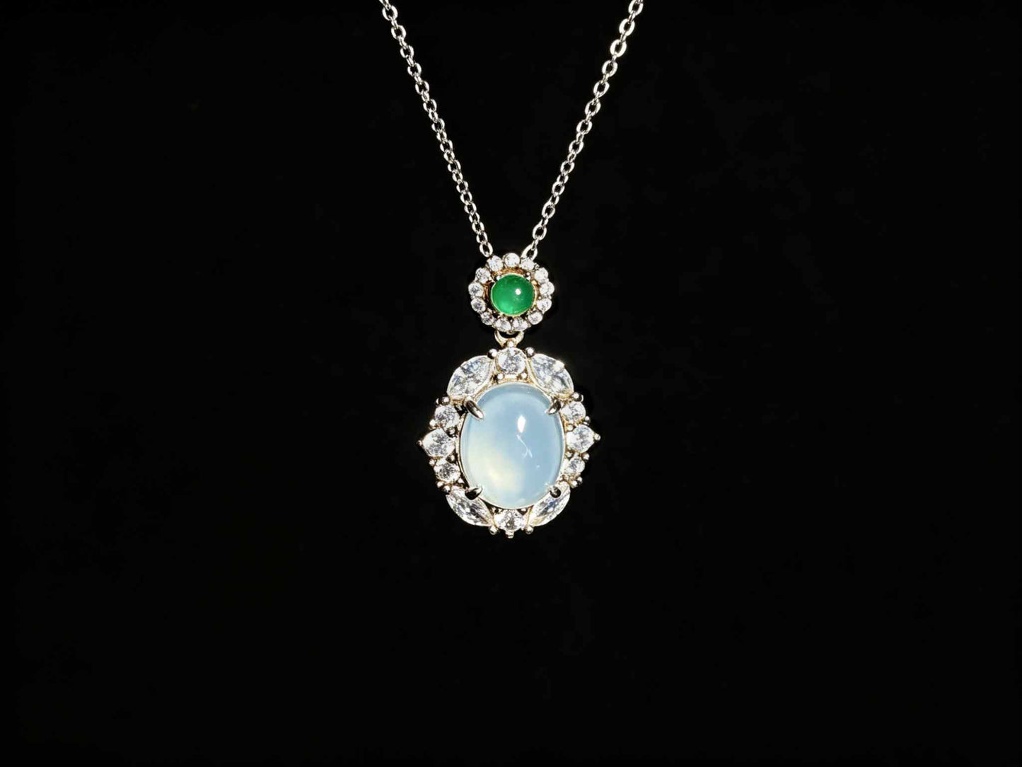 A elegant ice white green top jadeite pendant.