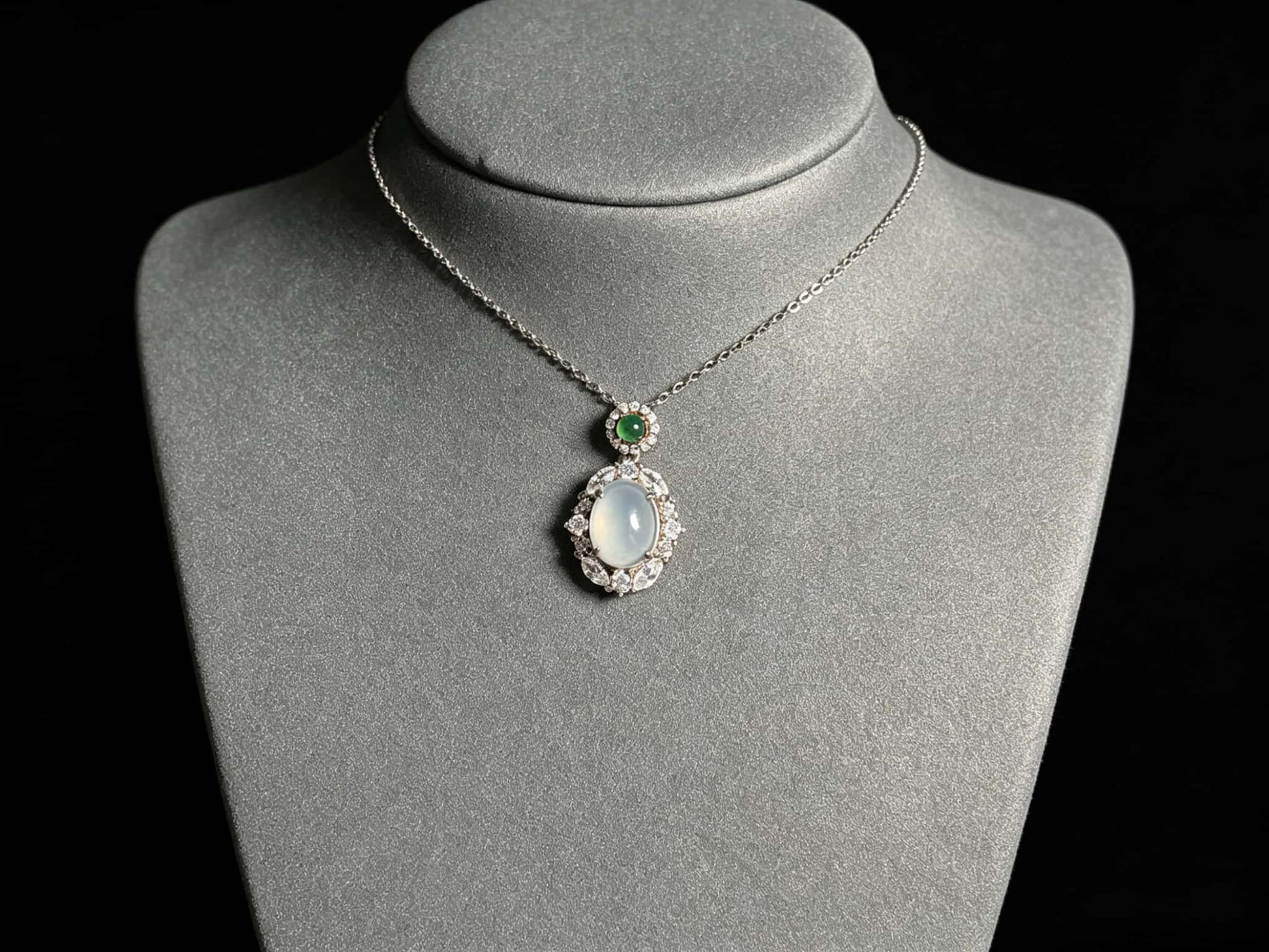 A elegant ice white green top jadeite pendant.