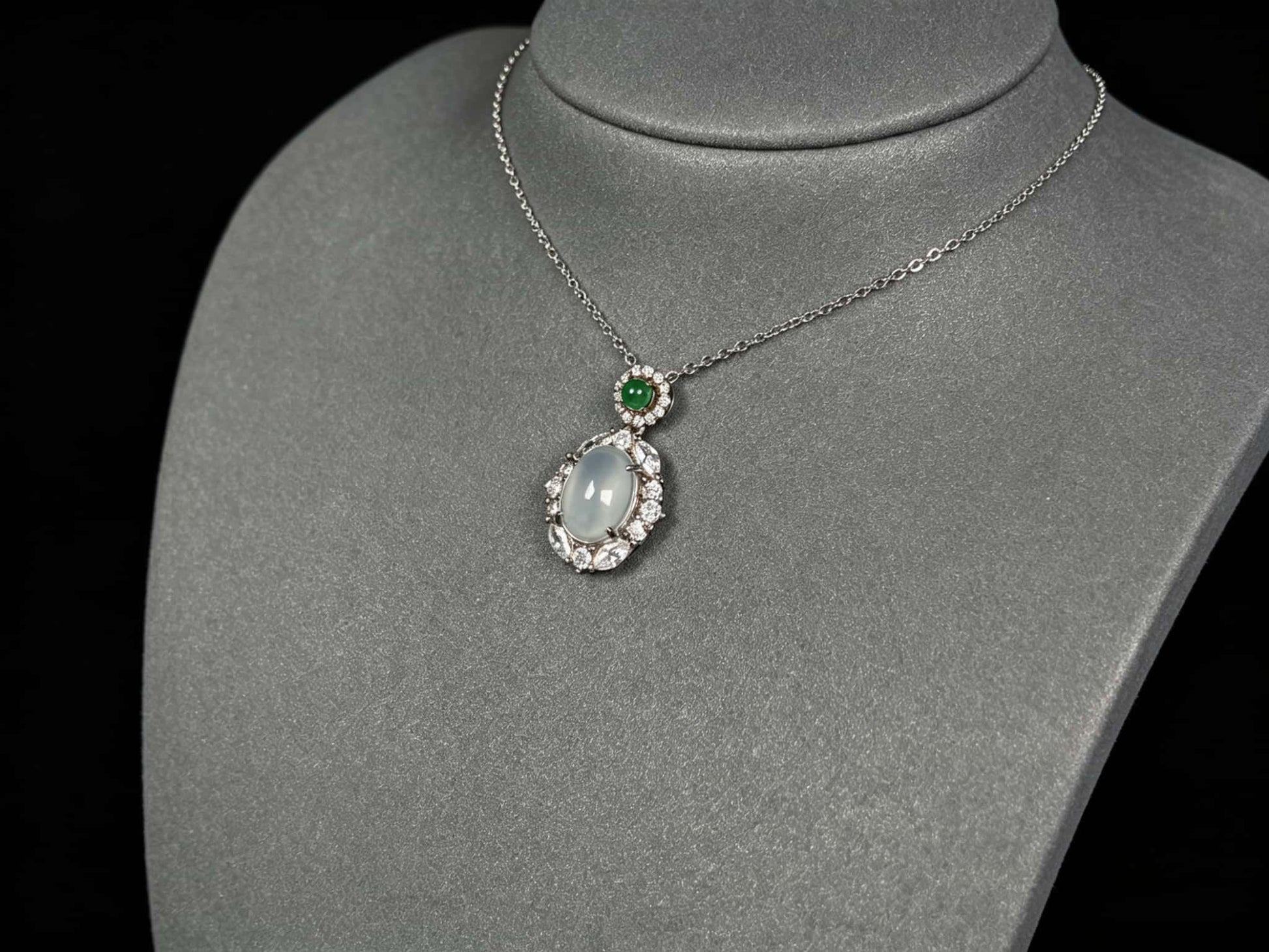 A elegant ice white green top jadeite pendant.