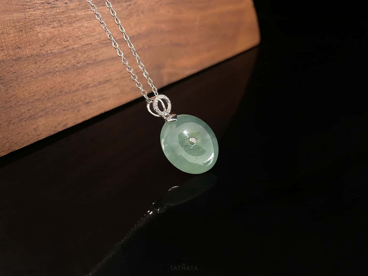New & Trending 💫 Soft Misty Green Ping An Kou · Nature Burmese Jadeite Pendant