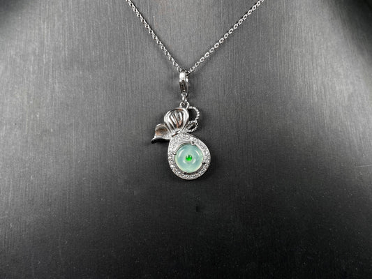 A icy green wealth pouch jadeite pendant.