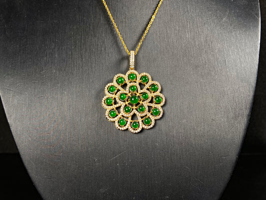 A filigree verdant cluster jadeite pendant.