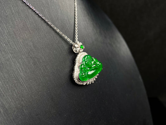 A imperial laughing buddha jadeite pendant.