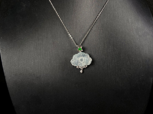 A icy peony with green glow jadeite pendant.