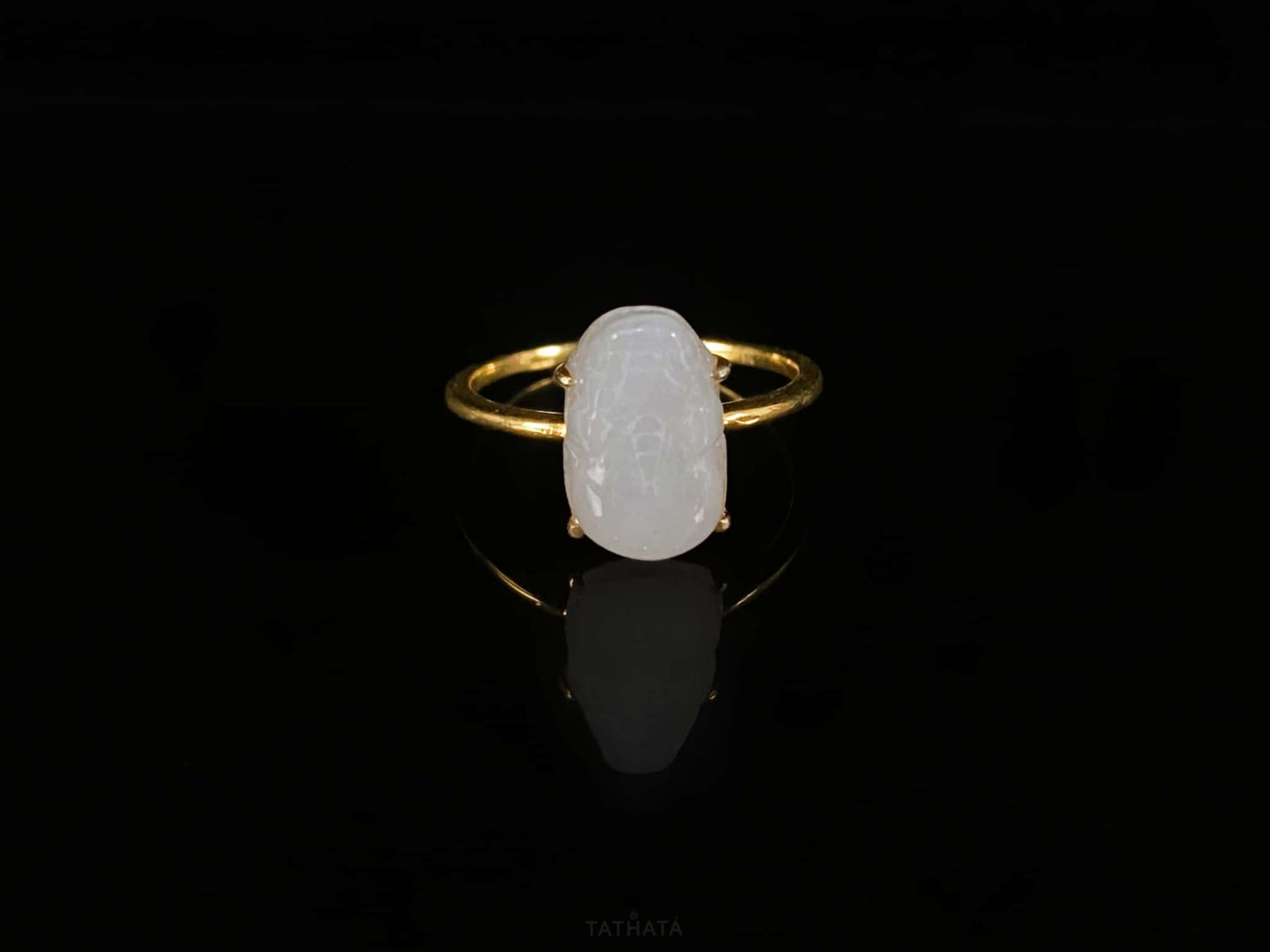 Icy White Pixiu Gold Mount · Nature Burmese Jadeite Ring (17mm)
