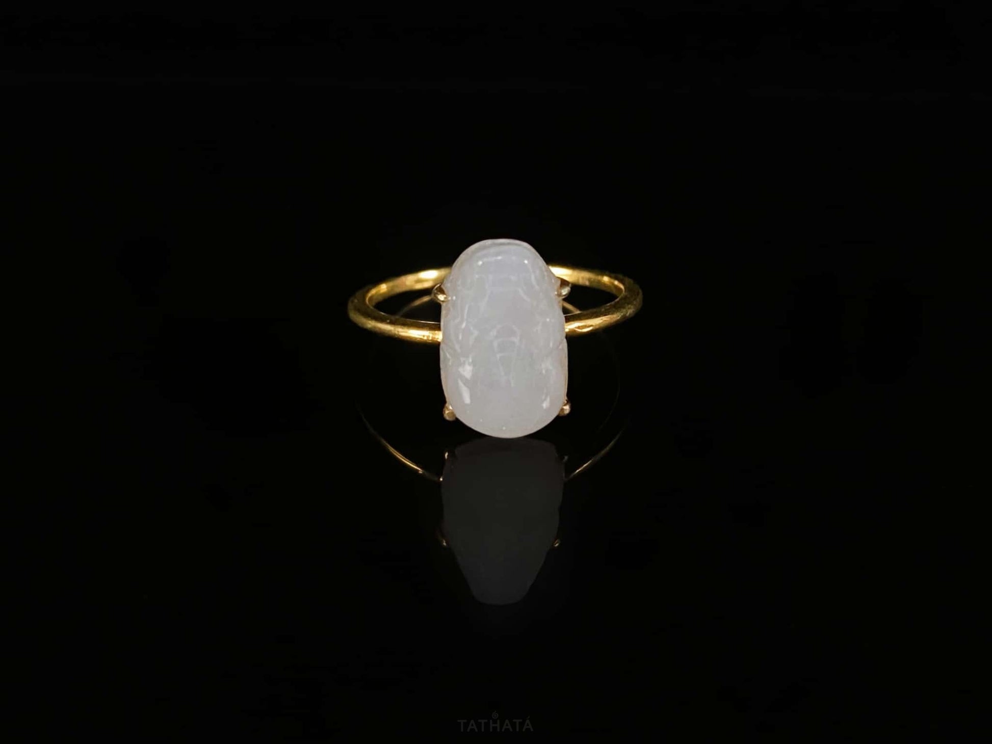 Icy White Pixiu Gold Mount · Nature Burmese Jadeite Ring (17mm)