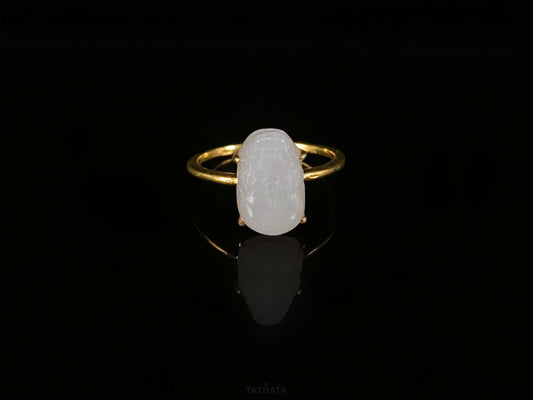 Icy White Pixiu Gold Mount · Nature Burmese Jadeite Ring (17mm)