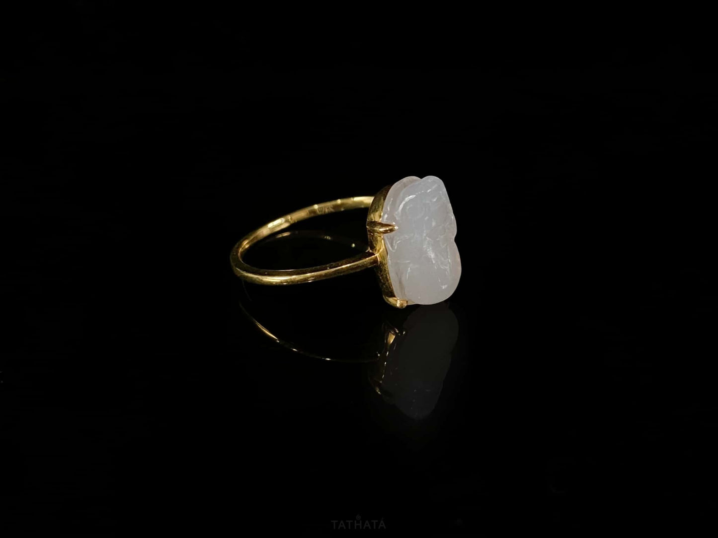 Icy White Pixiu Gold Mount · Nature Burmese Jadeite Ring (17mm)