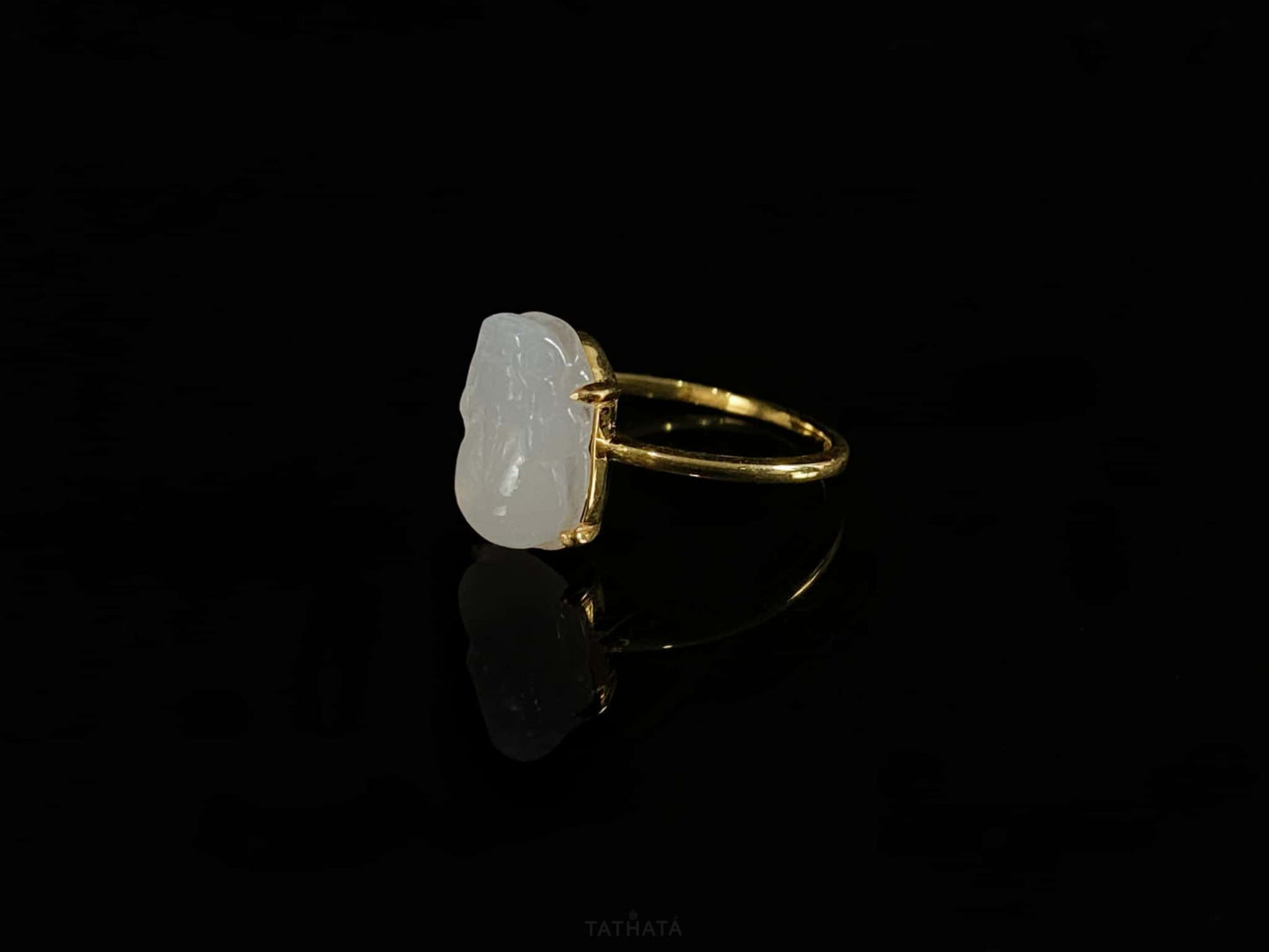 Icy White Pixiu Gold Mount · Nature Burmese Jadeite Ring (17mm)