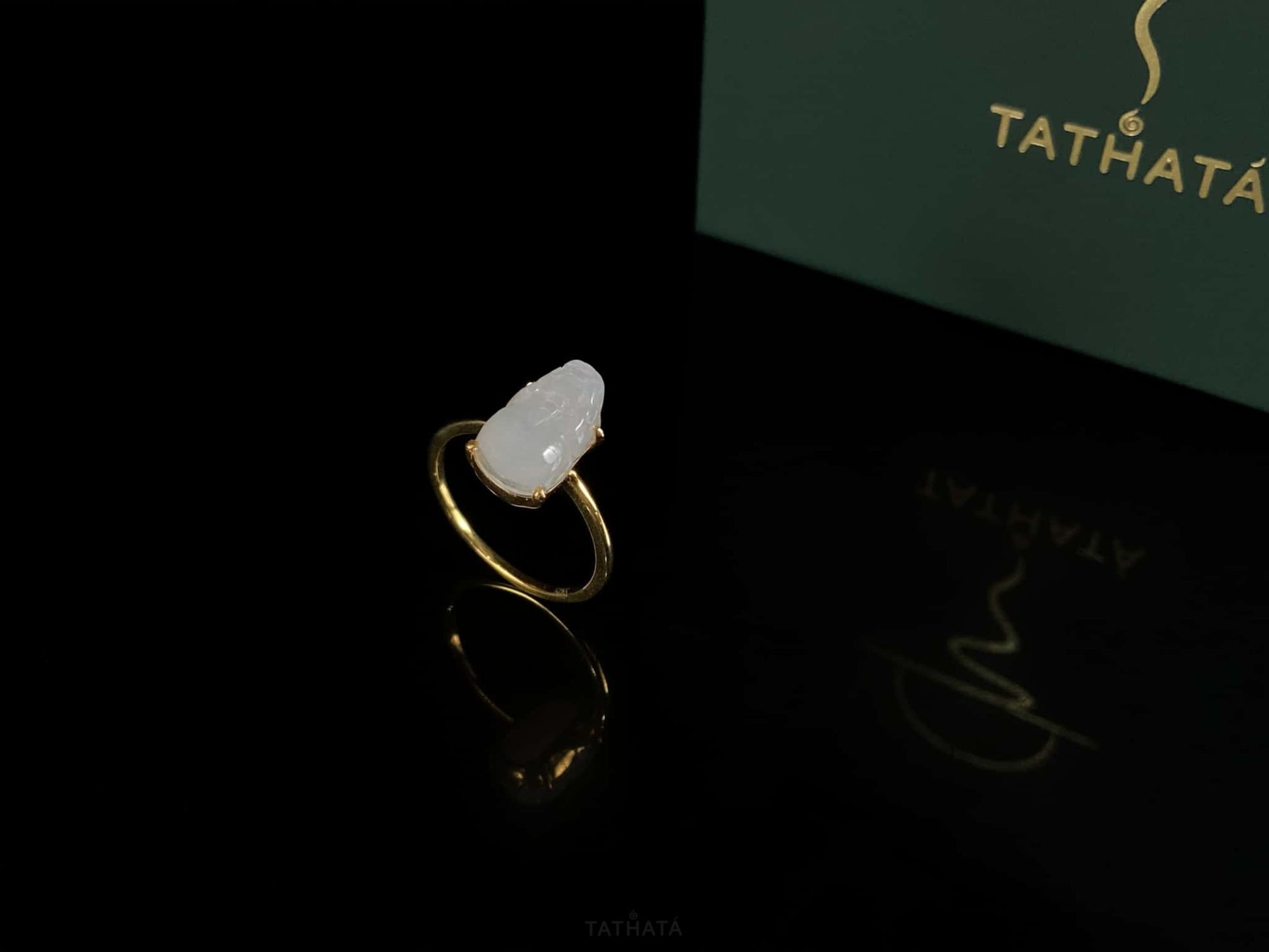 Icy White Pixiu Gold Mount · Nature Burmese Jadeite Ring (17mm)