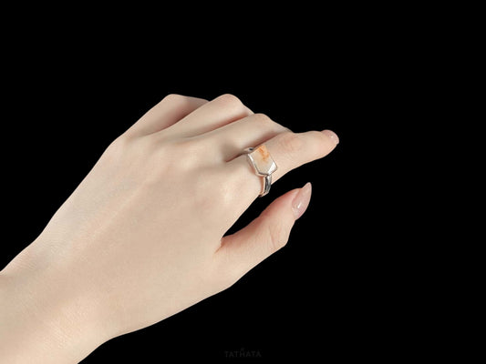 Cream White Sunset Vein · Nature Burmese Jadeite Ring (17mm)