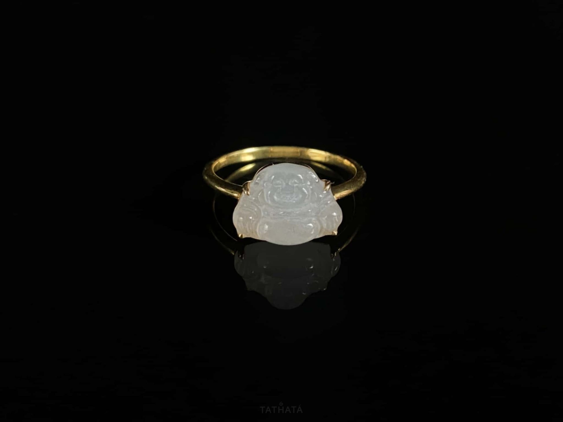 Artisan Forged ⛏️ Icy White Laughing Buddha · Nature Burmese Jadeite Ring (17mm)