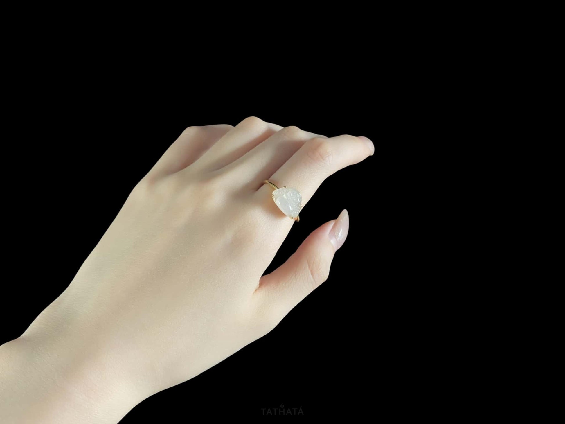 Artisan Forged ⛏️ Icy White Laughing Buddha · Nature Burmese Jadeite Ring (17mm)