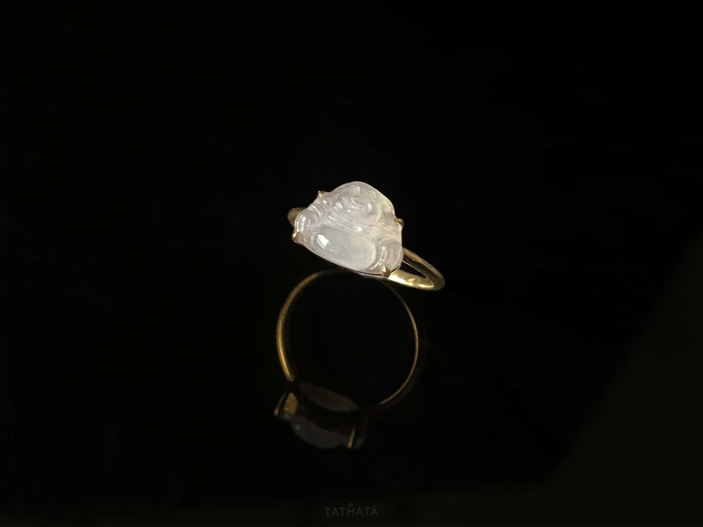 Artisan Forged ⛏️ Icy White Laughing Buddha · Nature Burmese Jadeite Ring (17mm)