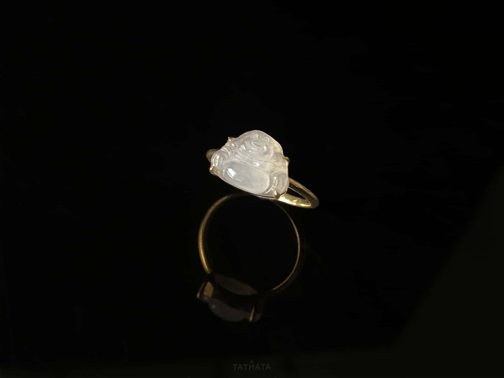 Artisan Forged ⛏️ Icy White Laughing Buddha · Nature Burmese Jadeite Ring (17mm)