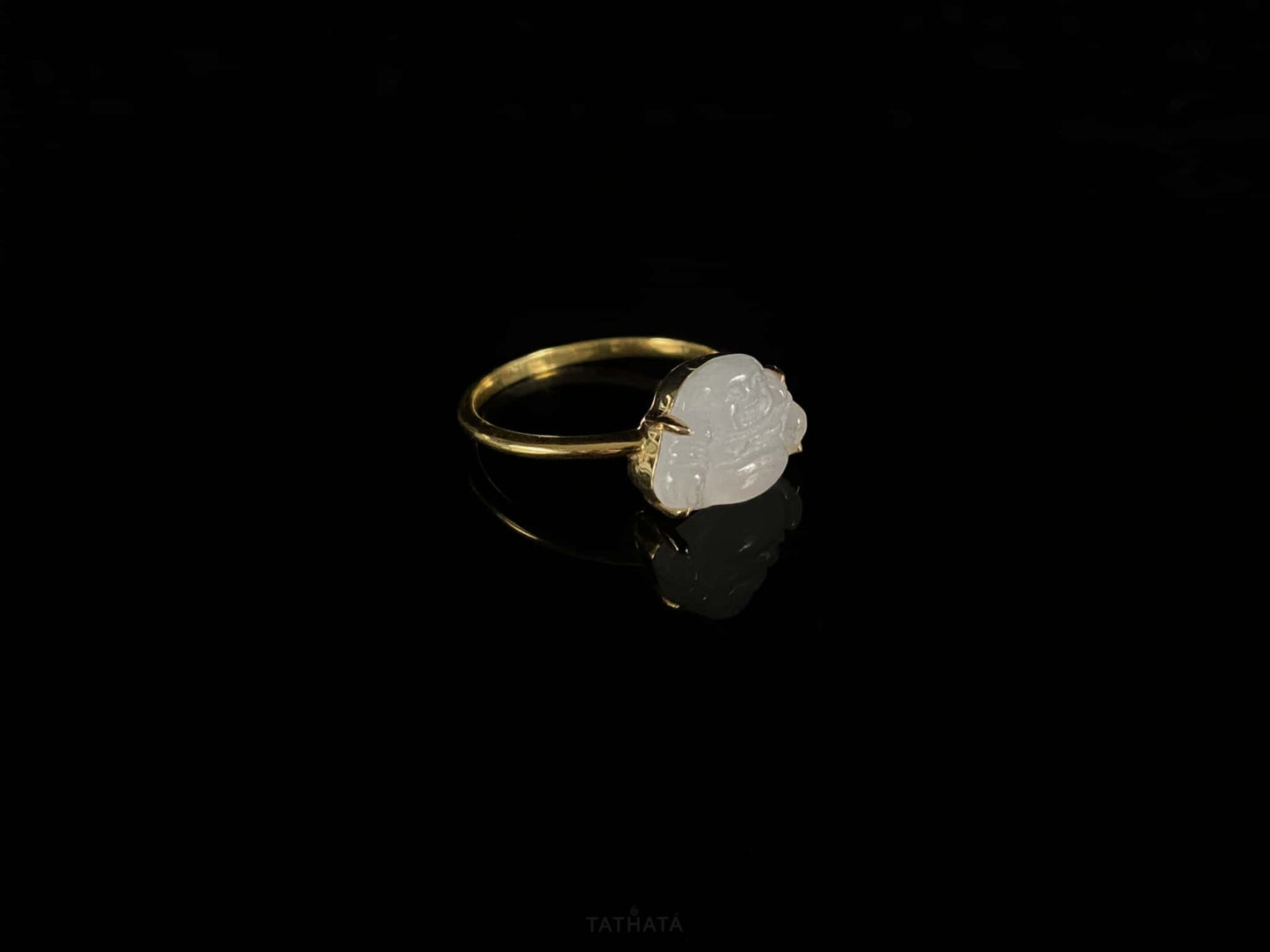 Artisan Forged ⛏️ Icy White Laughing Buddha · Nature Burmese Jadeite Ring (17mm)