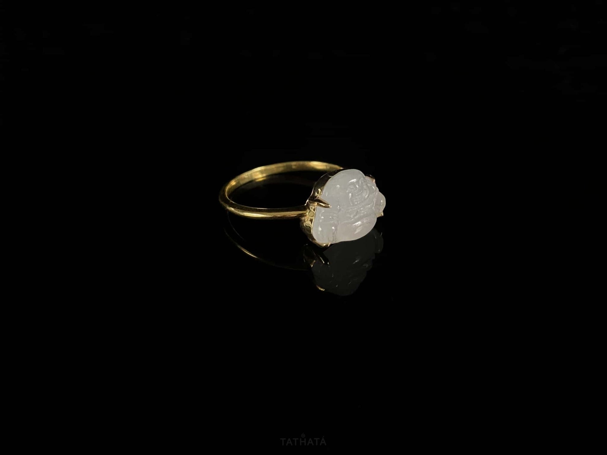 Artisan Forged ⛏️ Icy White Laughing Buddha · Nature Burmese Jadeite Ring (17mm)