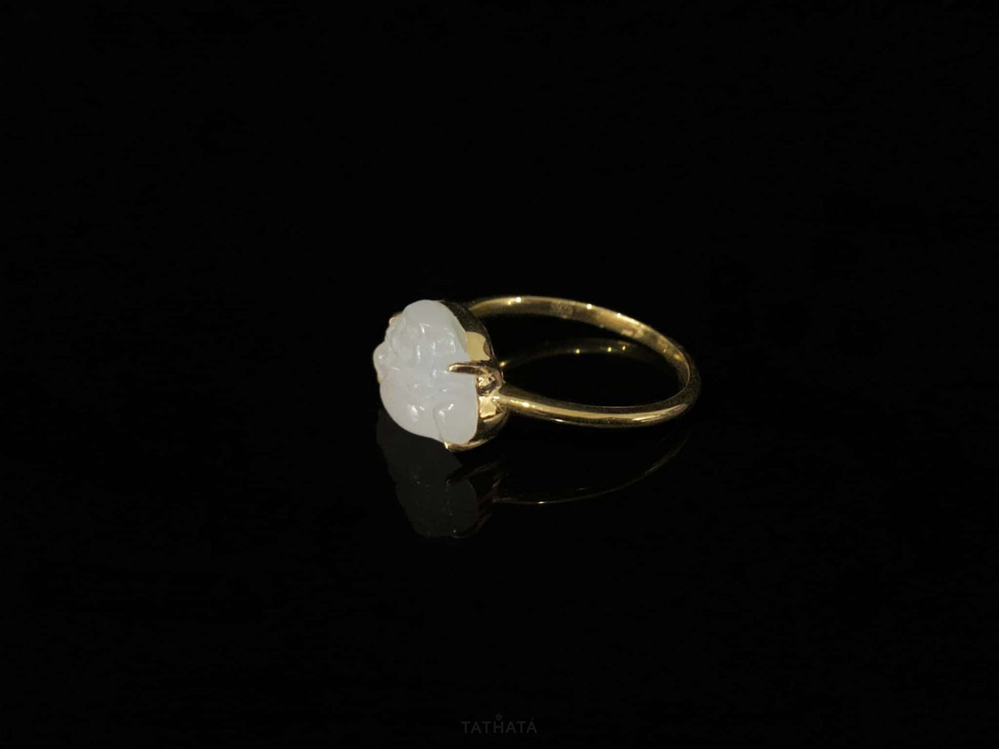 Artisan Forged ⛏️ Icy White Laughing Buddha · Nature Burmese Jadeite Ring (17mm)