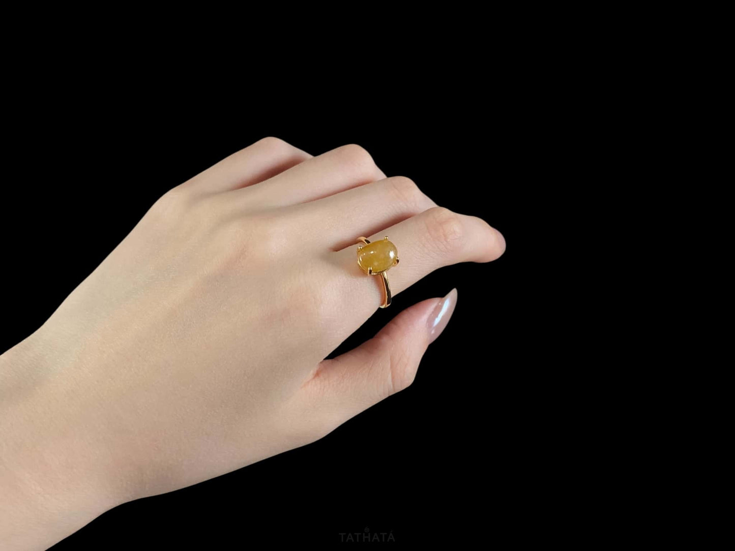 Honey Yellow Oval Cabochon · Nature Burmese Jadeite Ring