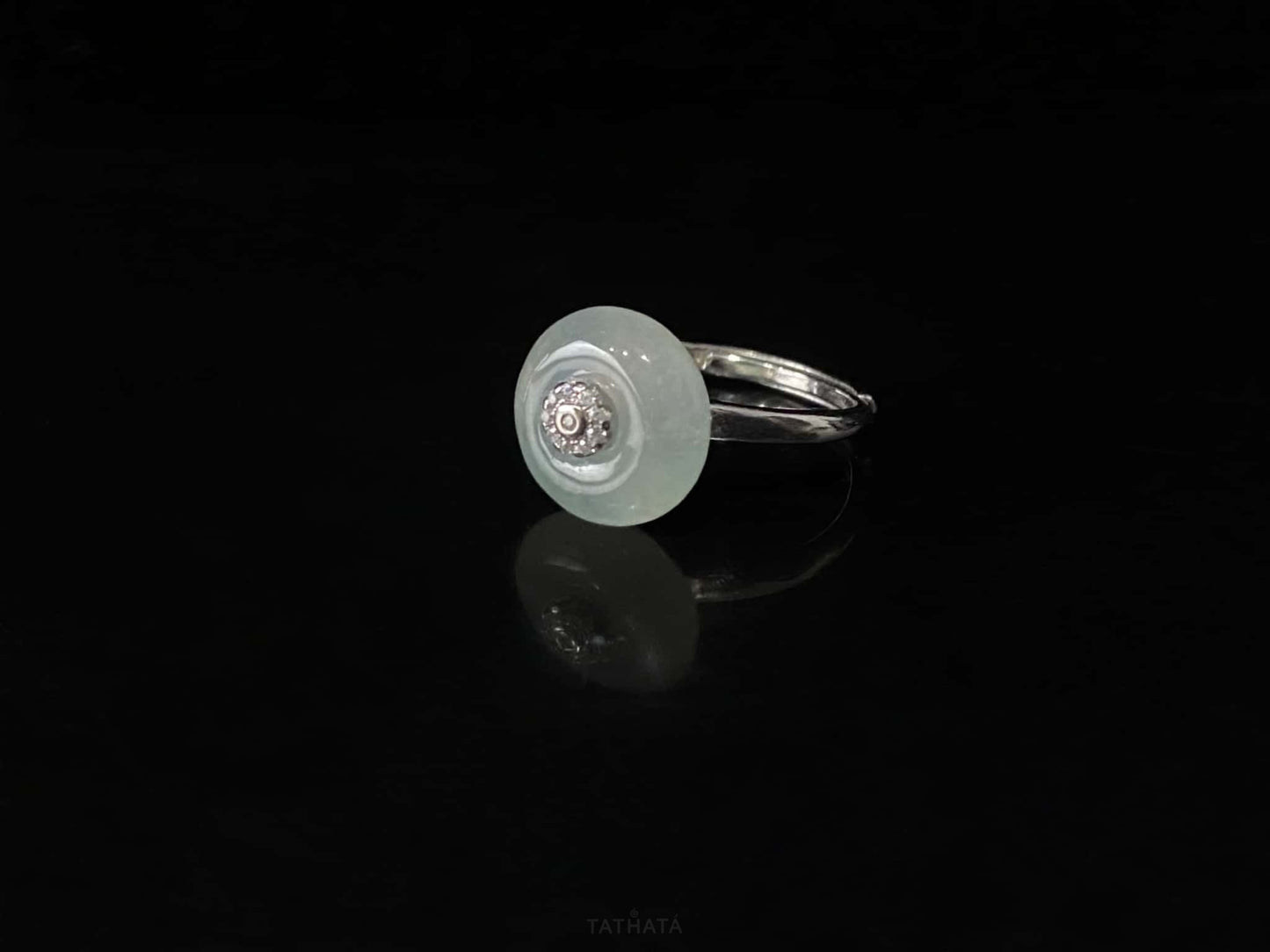 Ice White Peace Buckle Ping An Kou · Nature Burmese Jadeite Ring