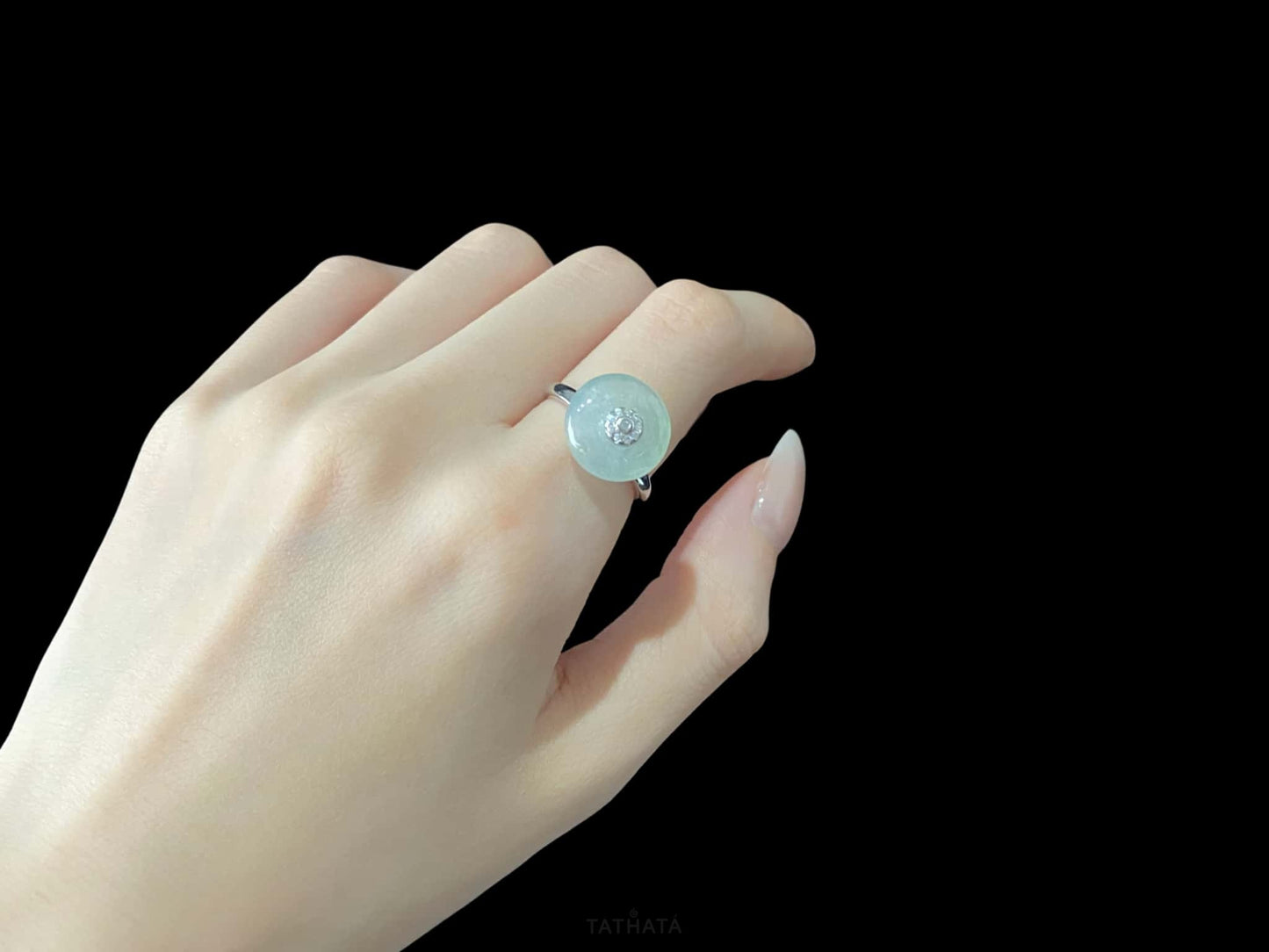 Ice White Peace Buckle Ping An Kou · Nature Burmese Jadeite Ring