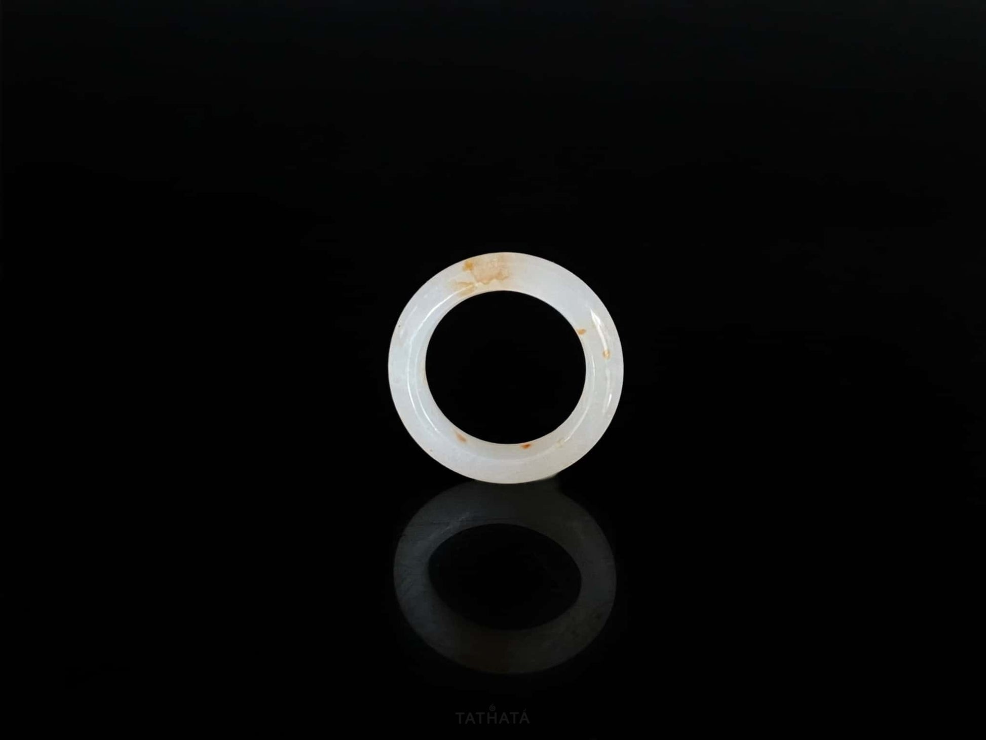 Auspicious Koi | Pure White Flecked With Gold · Nature Burmese Jadeite Ring