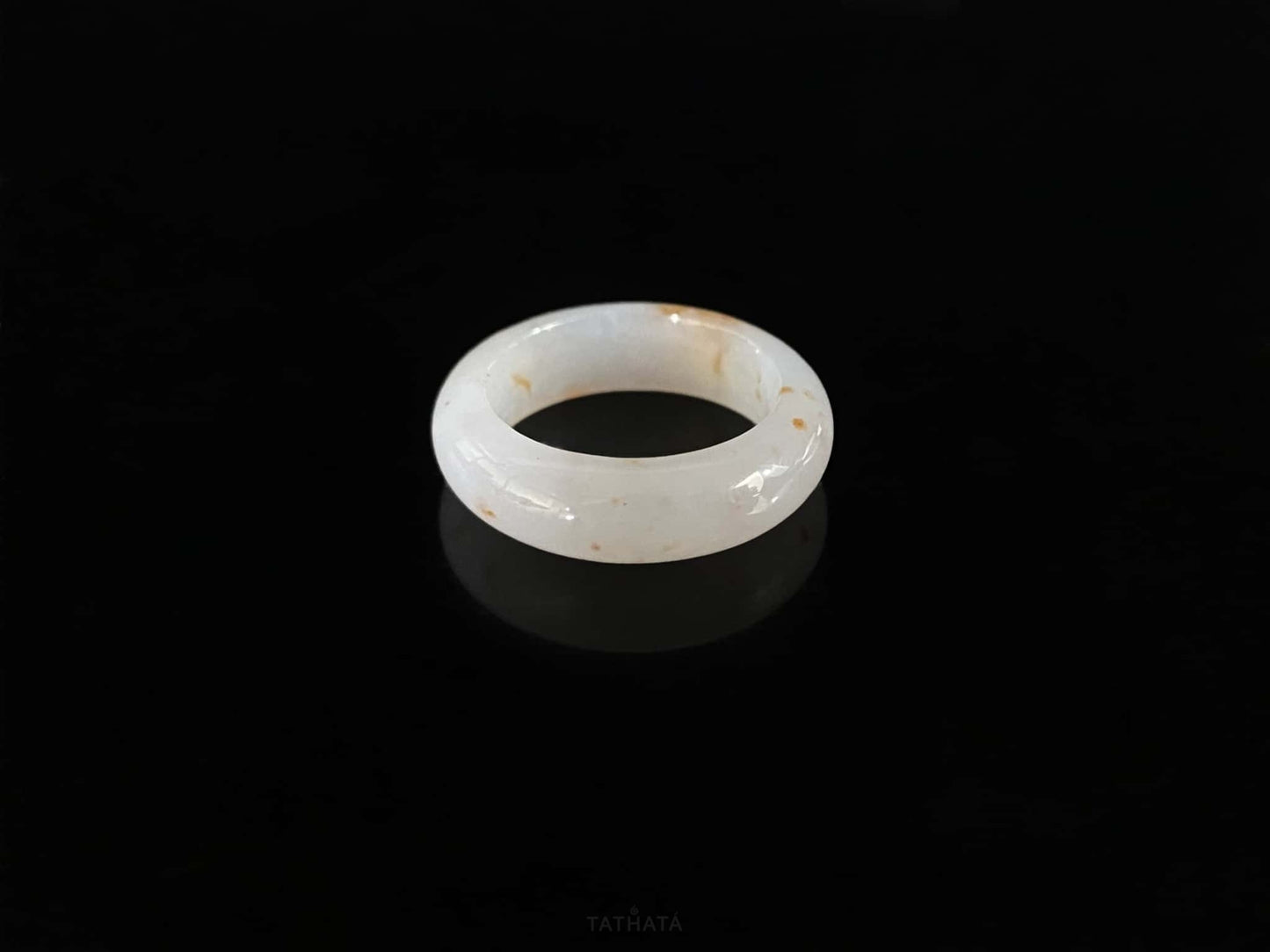 Auspicious Koi | Pure White Flecked With Gold · Nature Burmese Jadeite Ring