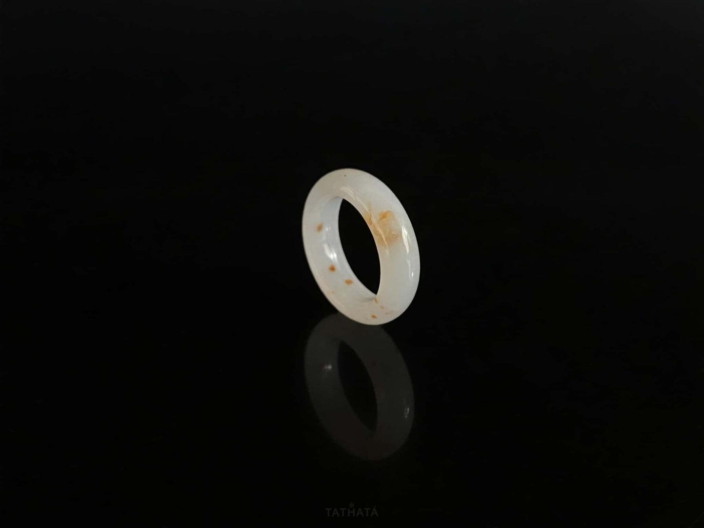 Auspicious Koi | Pure White Flecked With Gold · Nature Burmese Jadeite Ring