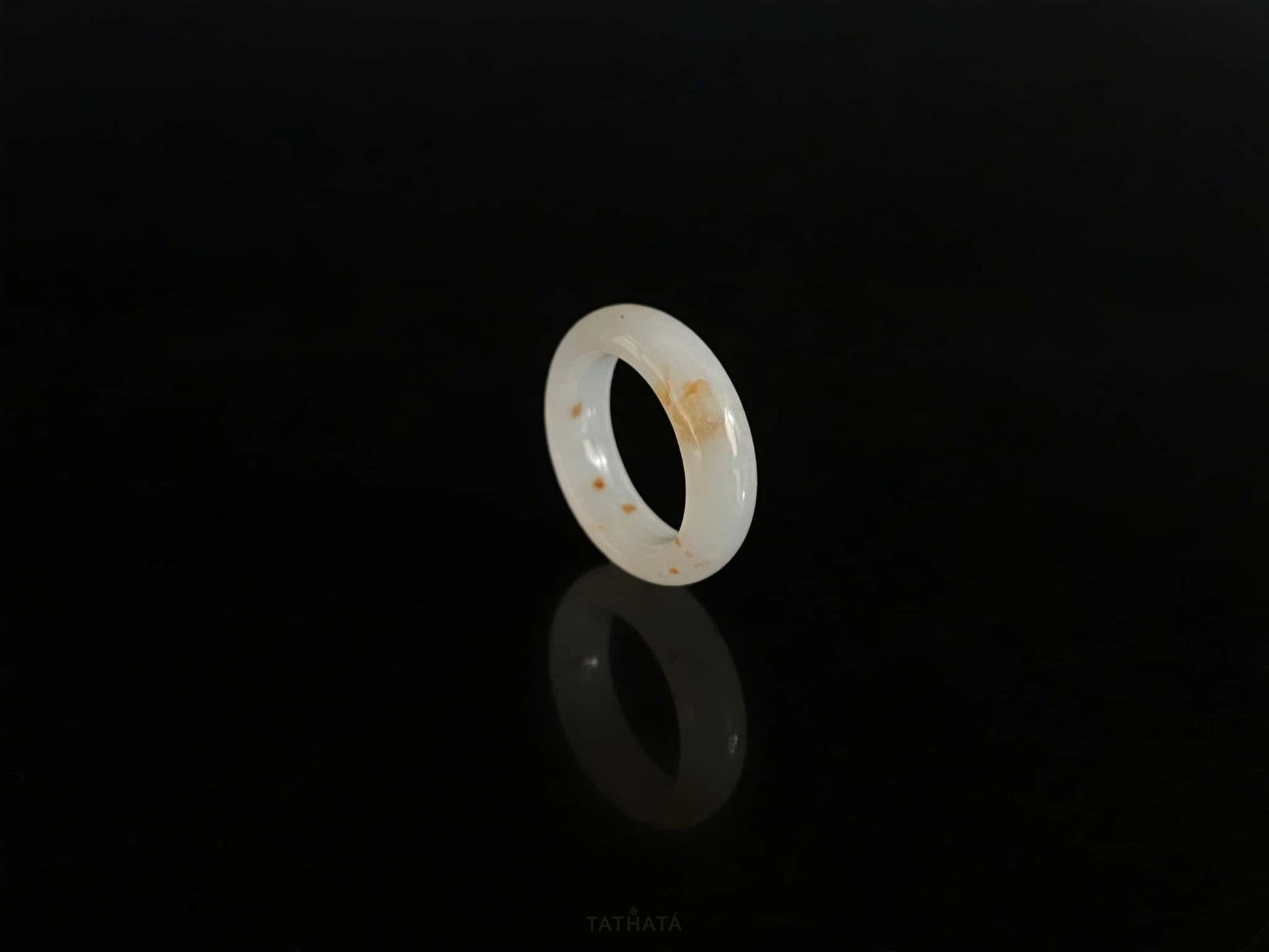 Auspicious Koi | Pure White Flecked With Gold · Nature Burmese Jadeite Ring